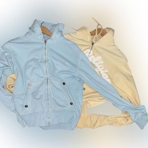 Two Womens Sweatshirt Hoodies Yellow/ baby blue